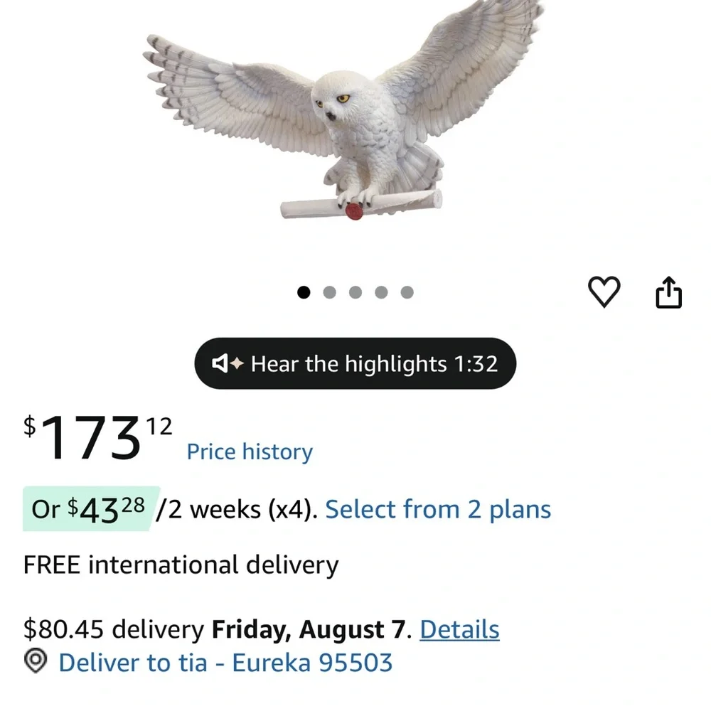 Hedwig Owl Perch - White Decorative Bird Perch